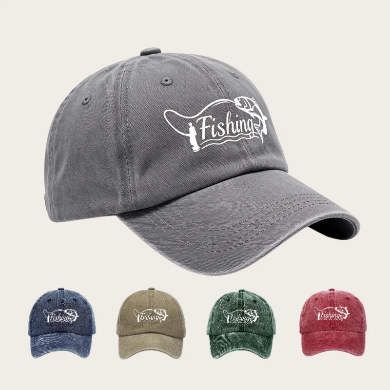 1pc Vintage Washed Fishing Letter Printed Baseball Cap,outdoor Sunshine Adjustable Dad Hat,Duckbill Caps for Fishing Enthusiast