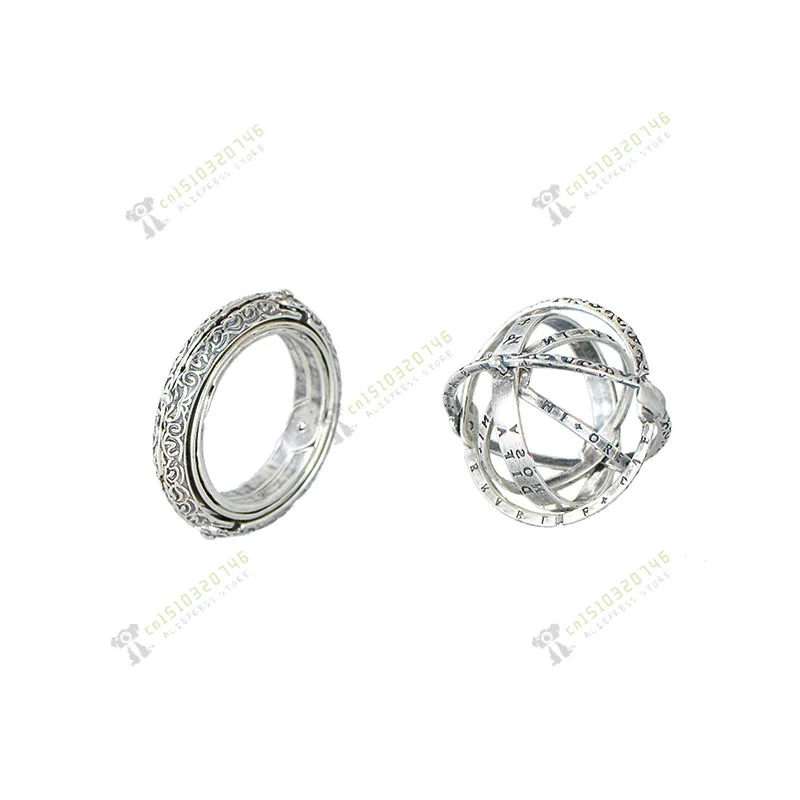 S925 Sterling Silver Astronomical Ball Ring Retro Internet Hot 16 Th Century Flip Pendant  Silver Couple Couple Rings