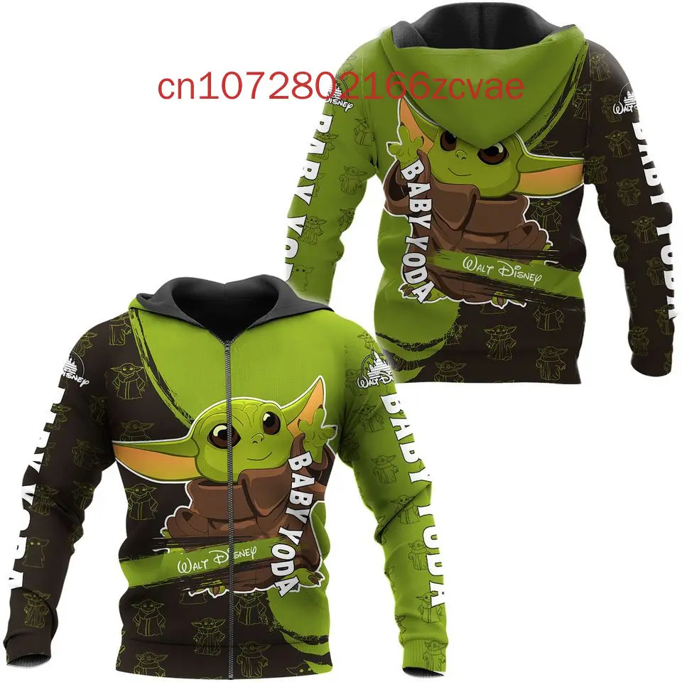 Baby Yoda Green Black Pattern Stripes Disney 3D Zip Hoodie