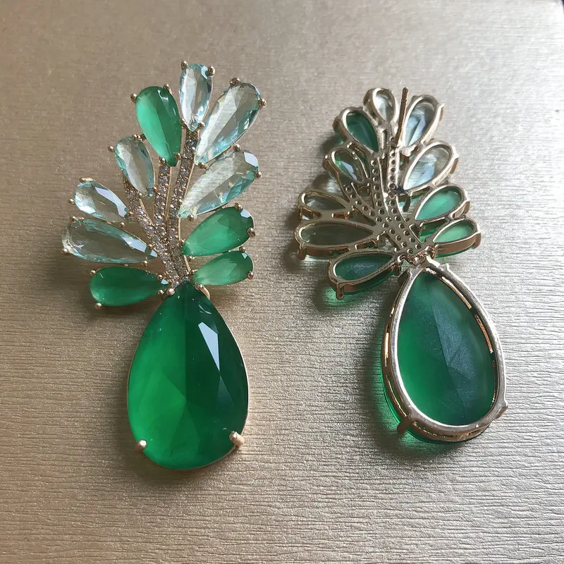 Bilincolor Green Leaf and Waterdrop Fashion Earring for Women Wedding Party Gift