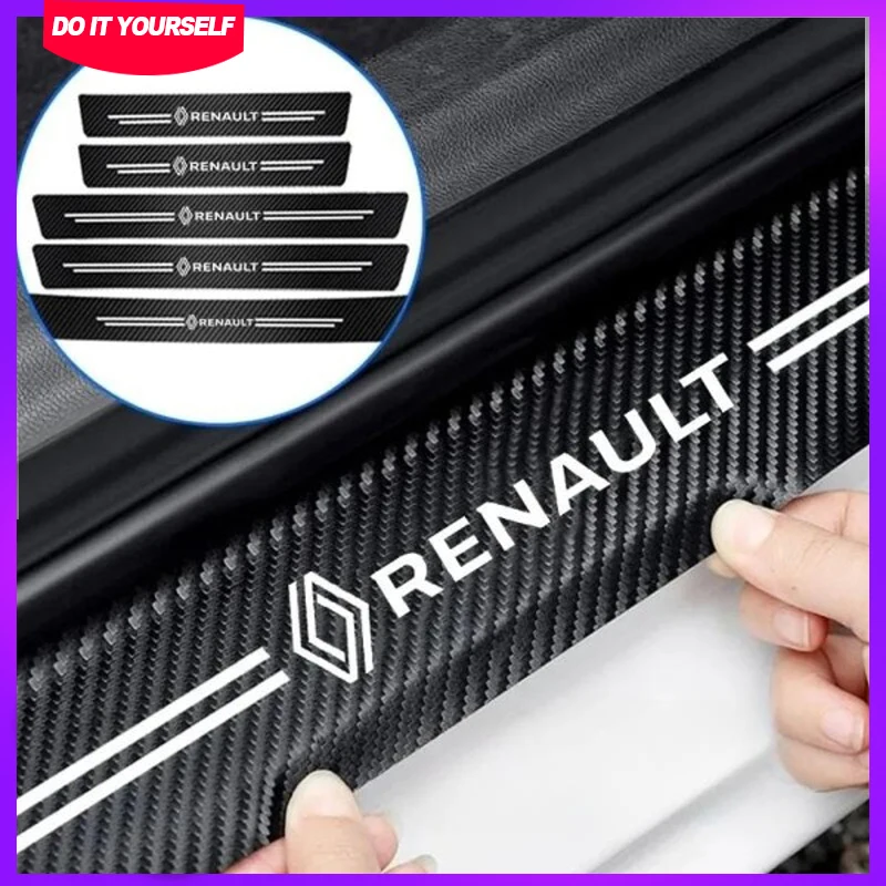 

4pcs Carbon fiber threshold sticker for cars Pedal protection sticker For Renault Clio Laguna 2 Megane 2 3 Duster Logan Captur