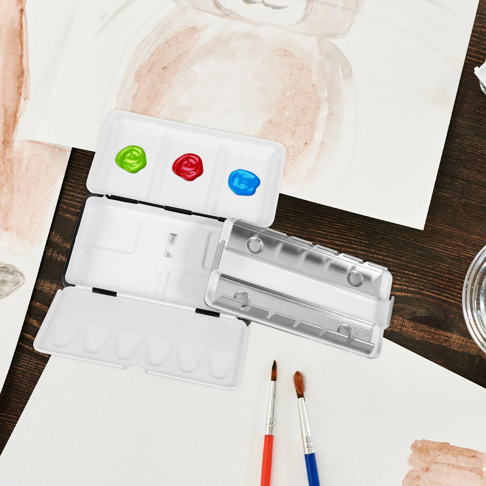 

Empty Watercolor Tin Palette Black Iron Finish Portable Travel Paint Box with Compartments for Watercolor Pans Gouache Half Pans