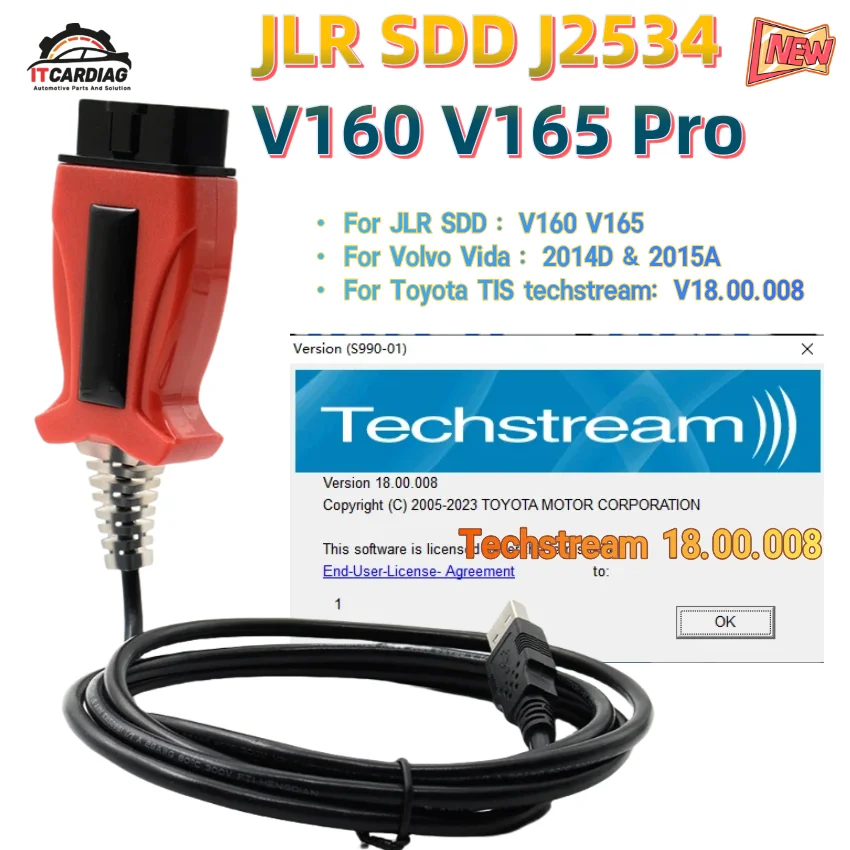 V165 JLR Pro J2534 Passthru OBD2 Scanner for Volvo 2014D&2015A For Toyota TIS Techstream V18.00.008 For Land Rover PK MINI VCI