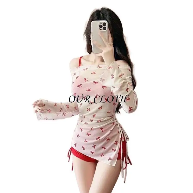 

Women Split Swimsuit with Beach Coverup Shirt Fashion Padded Bathing Suit Set Y1AC