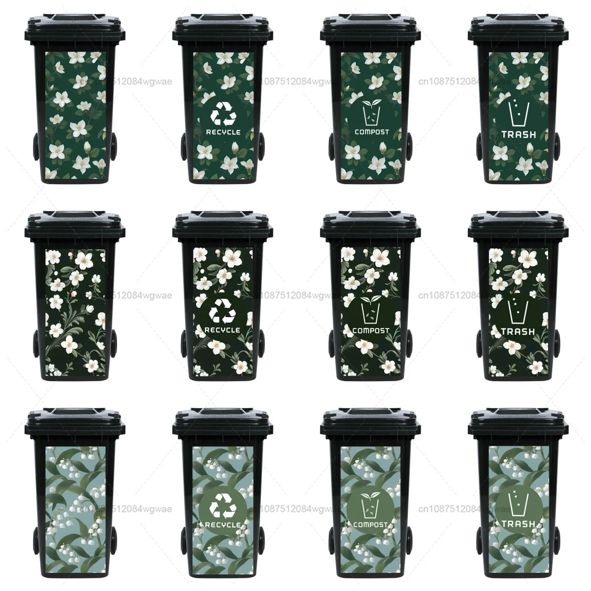 PVC Recycle Trash Bin Sticker,Elegant Patterns, wall paintings, PVC waterproof stickers, home stickers wheelie bin stickers