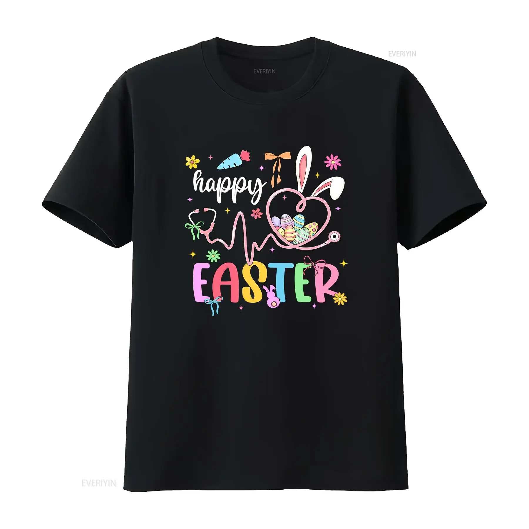 Happy Easter Day Nursing Bunny Ears Egg Nurse Stethoscope T Shirt  vintage Washed graphic designer clothes Casual homme