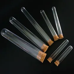 Lab Clear Plastic Test Tube With Cork Cap Stopper Round Bottom Laboratory Or Wedding favours Spice Tube Length 60mm To 180mm