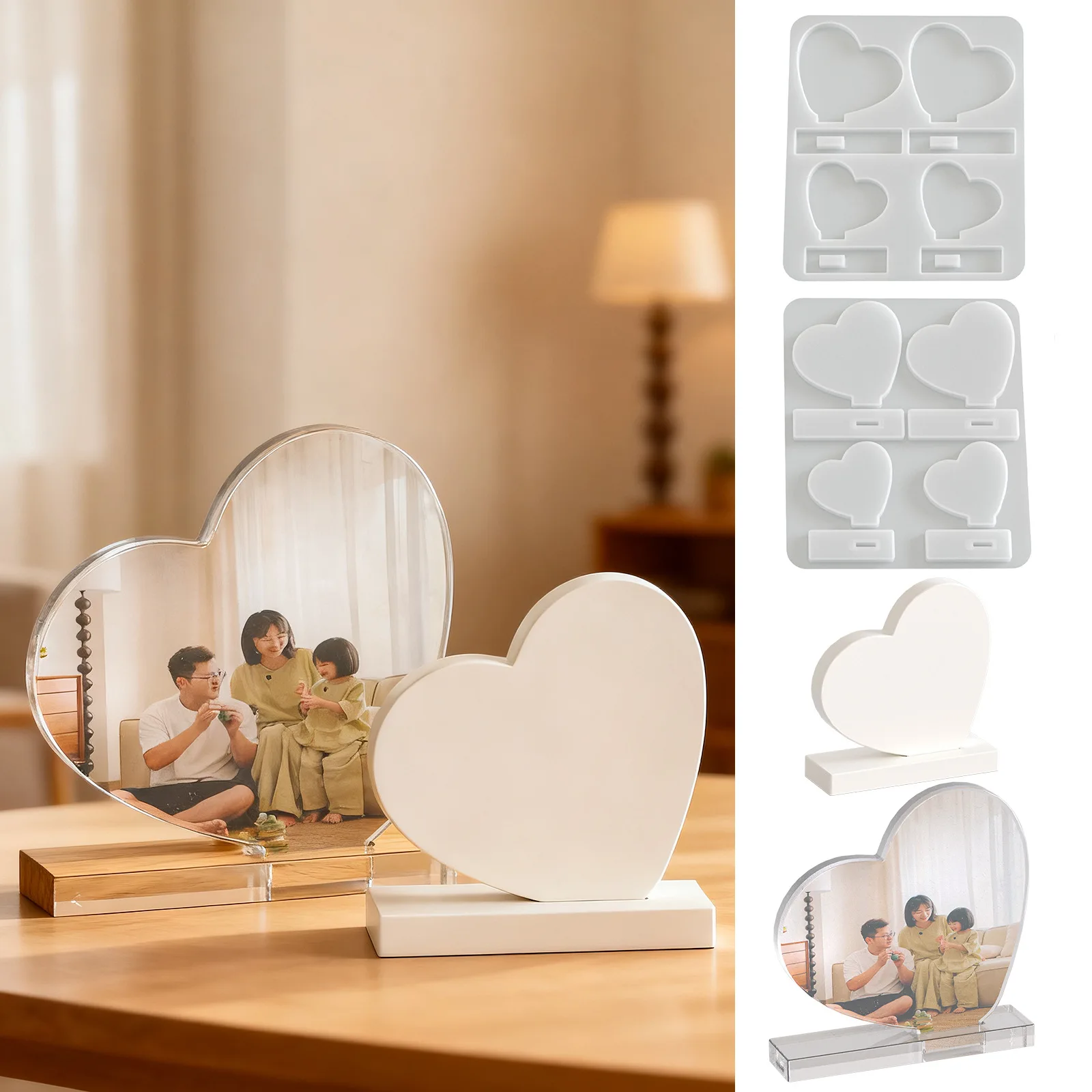 Heart-Shaped Photo Frame Socket Plaster Decorative Piece DIY Drip Resin Mould Hand-Painted Dried Flower Ornaments Silicone Mold