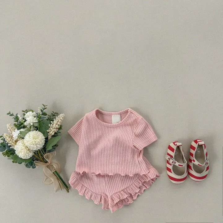 2024 Summer New Baby Girls Home Clothes Set Children Solid Short Sleeve + Lace Shorts 2pcs Suit Kids Thin Cute Princess Outfits