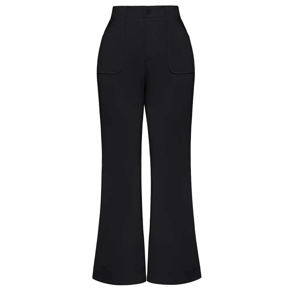 

BP Women Ladies Vintage Flared Bottoms Elastic High Waist Stretchy Full Length Pants With Wide Belt-fitted Loops