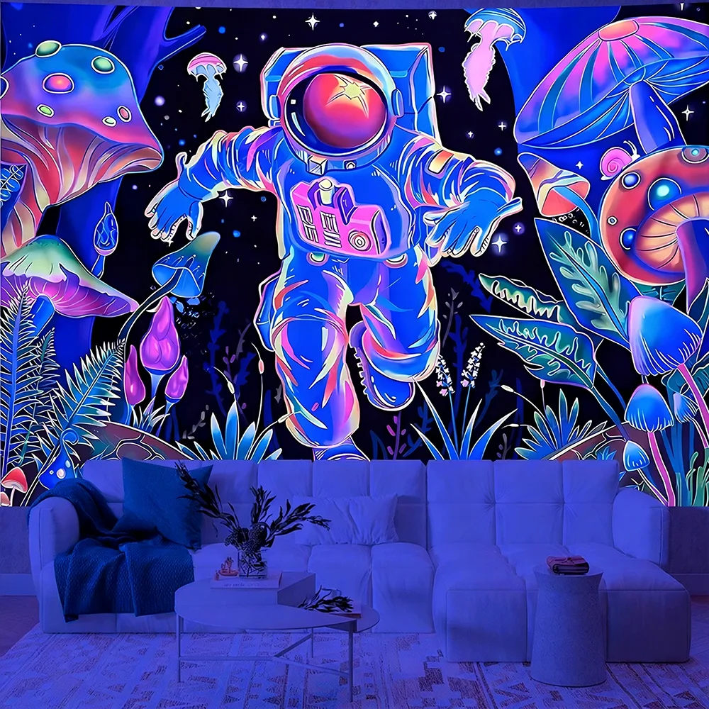 Neon Astronaut Tapestry for Vivid Decor UV reaction tapestry background decoration wall hanging bedroom party decoration