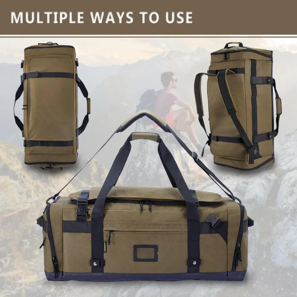 حقيبة من القماش الخشن التكتيكي شديدة التحمل - حقيبة ظهر للسفر قابلة للطي للرجال والنساء، واق من المطر كبير جدًا في صالة الألعاب الرياضية، متينة من الدرجة العسكرية