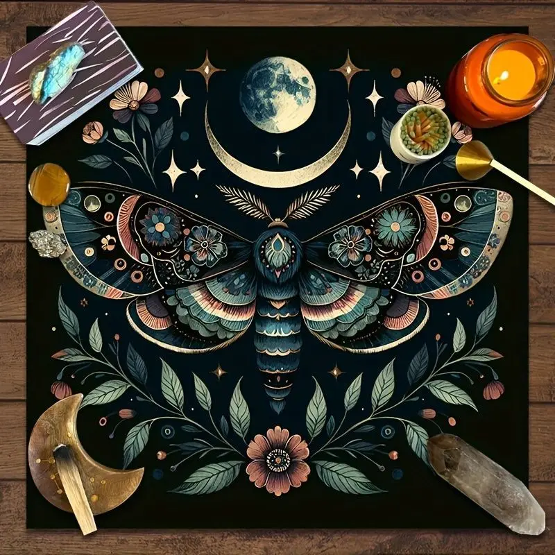 VIKAMA Tarot Tablecloth Moth Three day Moon Five pointed Star Astrology Wheel Altar Cloth Witchcraft Divination Home Decoration