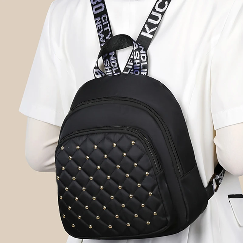 Chic Stylish Studded Backpack Multi-Color Quilted Adjustable-Strap Lightweight for Daily Commute Casual Functional Stylish Bag