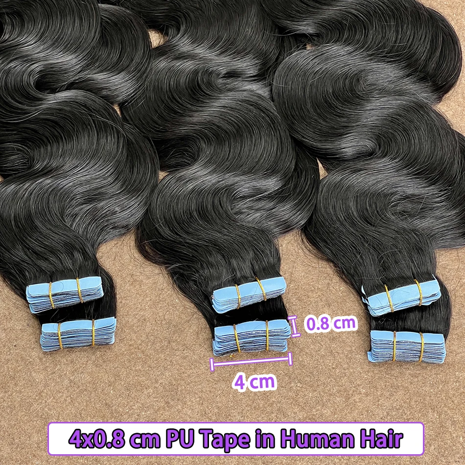 الجسم موجة بو الشريط في وصلات الشعر سلس بو الجلد لحمة اليد تعادل المواد اللاصقة 4x0.8 8x0.8 سم 100% الخام شعر بشري لعذراء #2