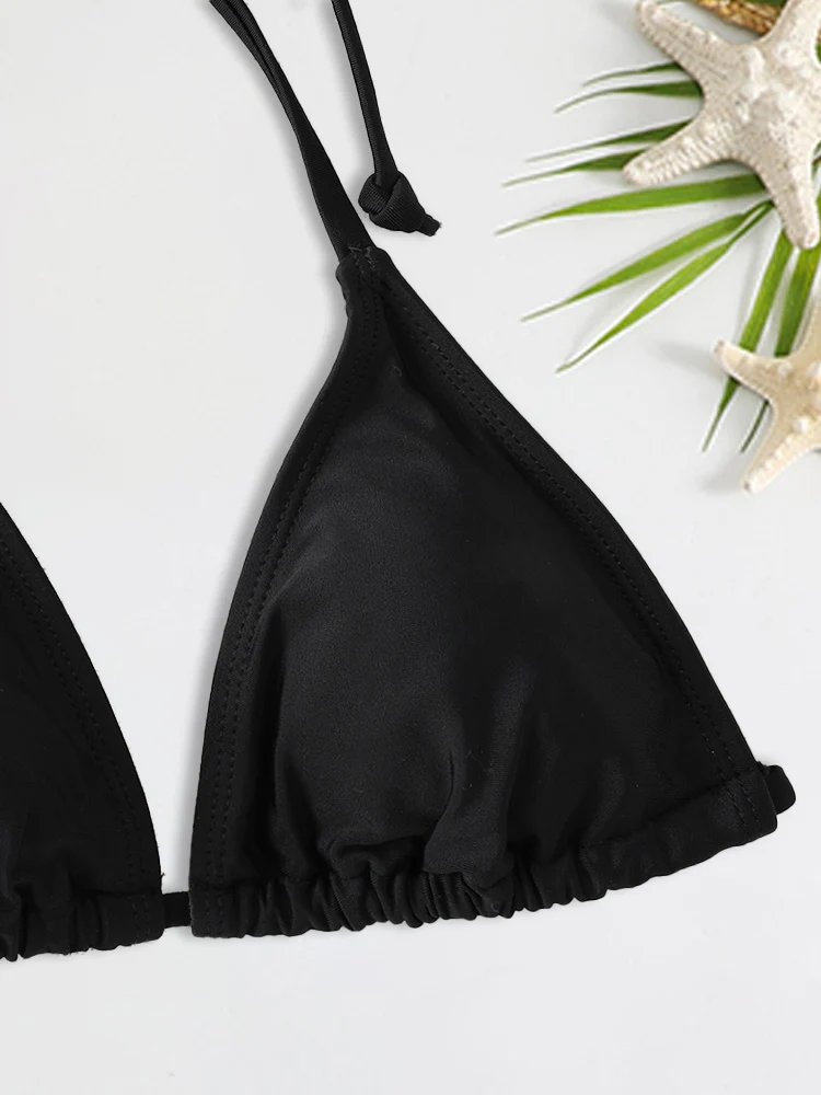 2 unids/set 2025 traje de bikini de moda y sexy para mujer traje de baño triangular cuerda ropa de playa Tanga bikini brasileño traje de una pieza