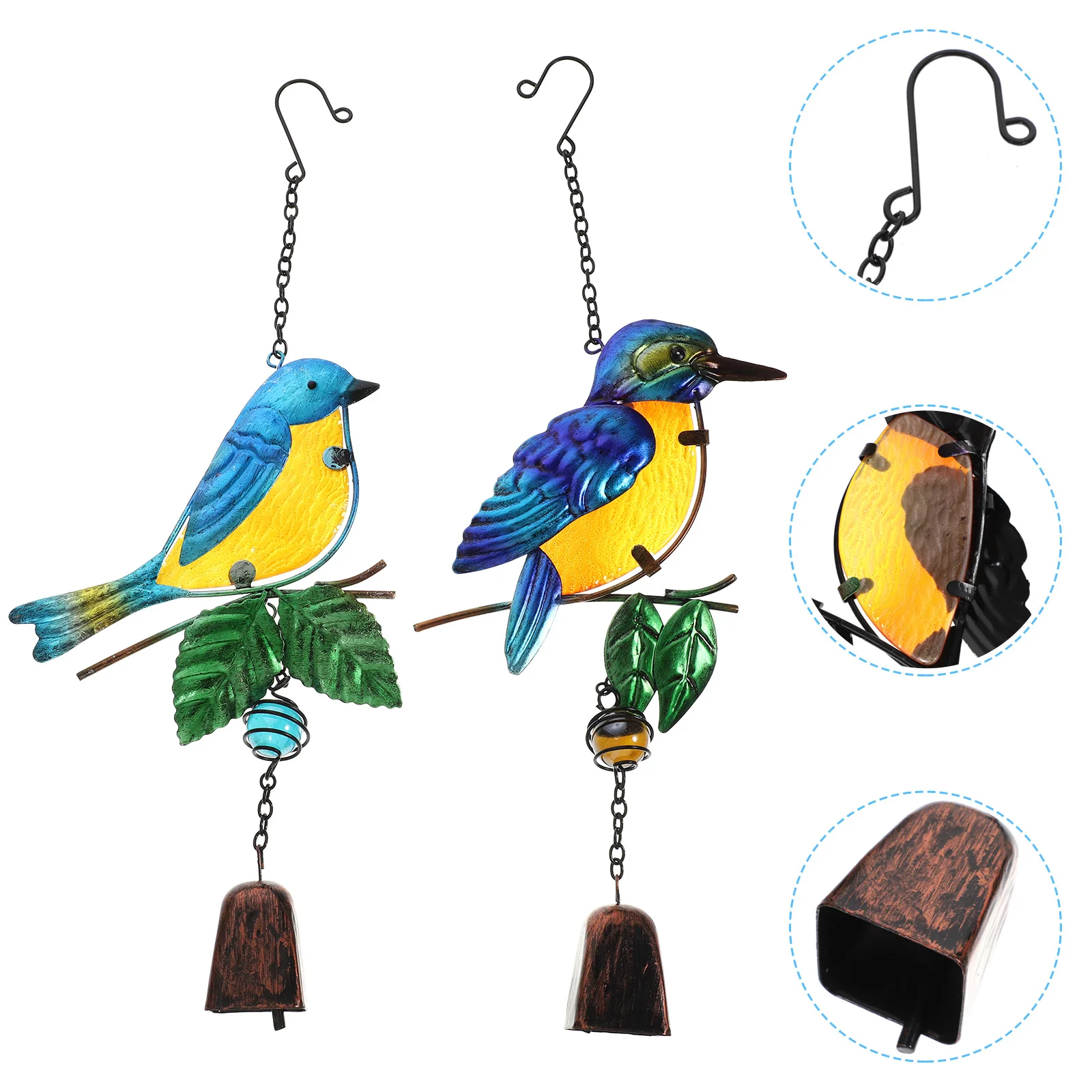 

1 Set Glass Painted Wind Chime Bird Bell Crafts Clear Colorful Outdoor Hanging Decor For Garden Balcony Yard Wedding Party 3D