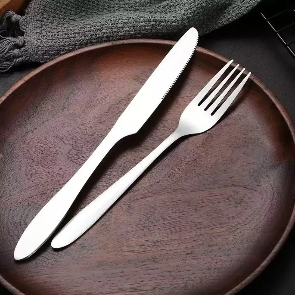 Steak fork + steak knife, plain stainless steel Western dining cutlery two-piece set, steak knife and fork, dessert spoon, two-piece cutlery gift set