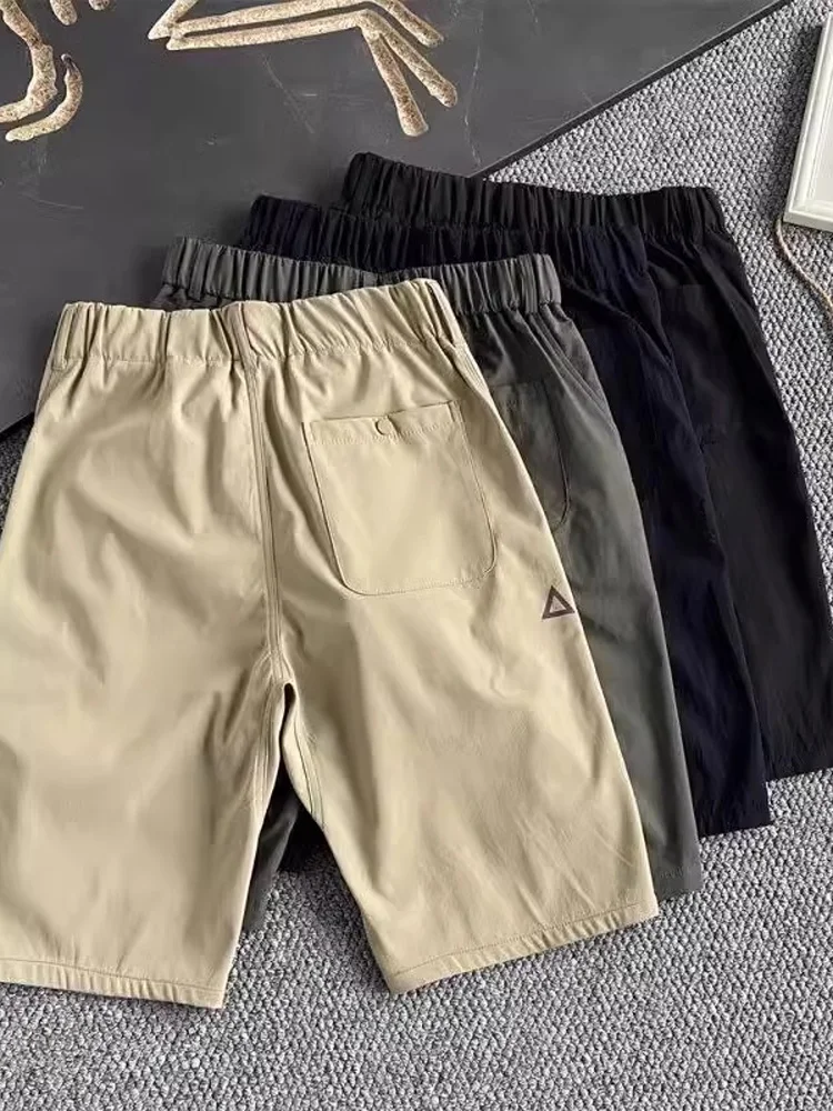 

Khaki Qui-Dry Sports orts Men's Summer Thin Loose Casual Ice Silk Beach Pants American Five-Point Pants Casual Pants