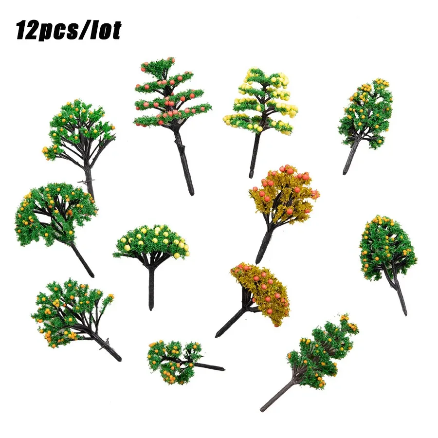 12PCS Miniature Trees Mixed Plastic Plant Toys Railway Train Layout Architecture Building Materials Diy Model Making for Diorama