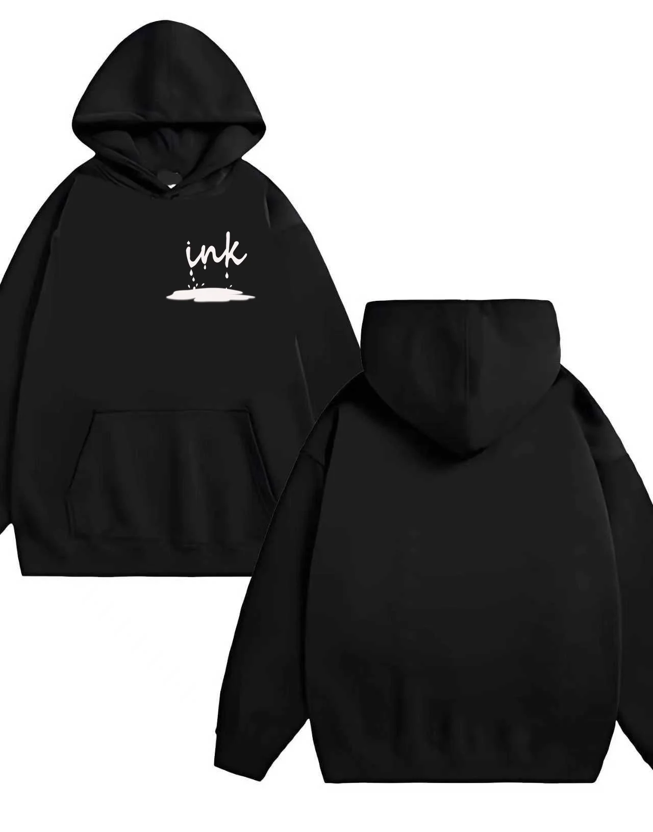 2025 New Trendy Ink Letter Print Felpa con cappuccio 330g Cotone pesante Unisex Urban Street Style Comode felpe con cappuccio casual