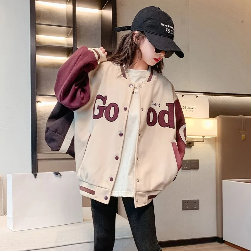 2025 New Women's Baseball Jacket for Tween Girls Spring Autumn Outerwear Trendy Kids Coat