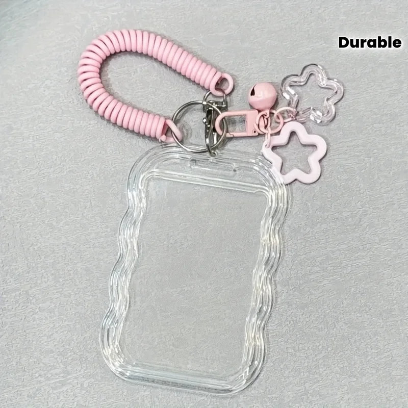 A set of heavy-duty, retractable ID holders，With keychain and wrist strap - TransparentPVCCard Holder，With a safety lock，Anti-th