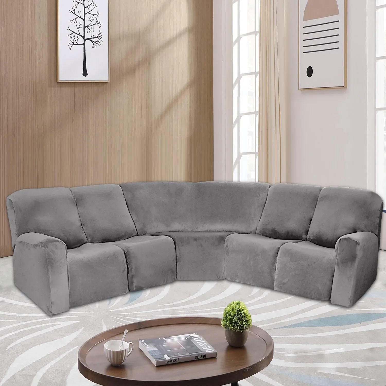 7-Piece L Shape Velvet Stretch Recliner Corner Sofa Covers for Sectional Sofa Set Reclining L Shape Sofa Slipcovers