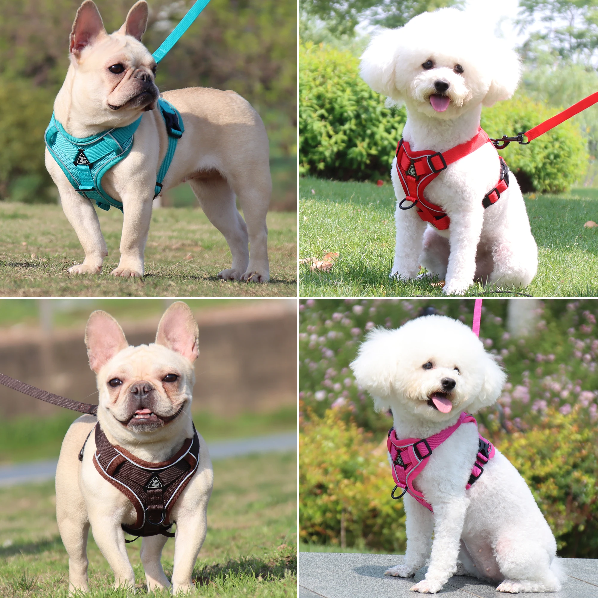 No-Pull Dog Harness and Leash Set for Small Medium Dogs Breathable Reflective Puppy Chest Strap with 1.5M Rope Pug Pet Supplies