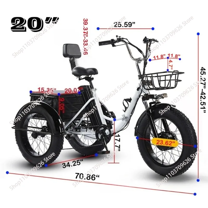 20-Inch folding fat tire electric tricycle, pedal, snow lithium battery bicycle