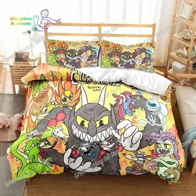Cuphead and Mugman Game Gamer Bedding Set Single Twin Double Queen King Cal King Size Bed Linen Set
