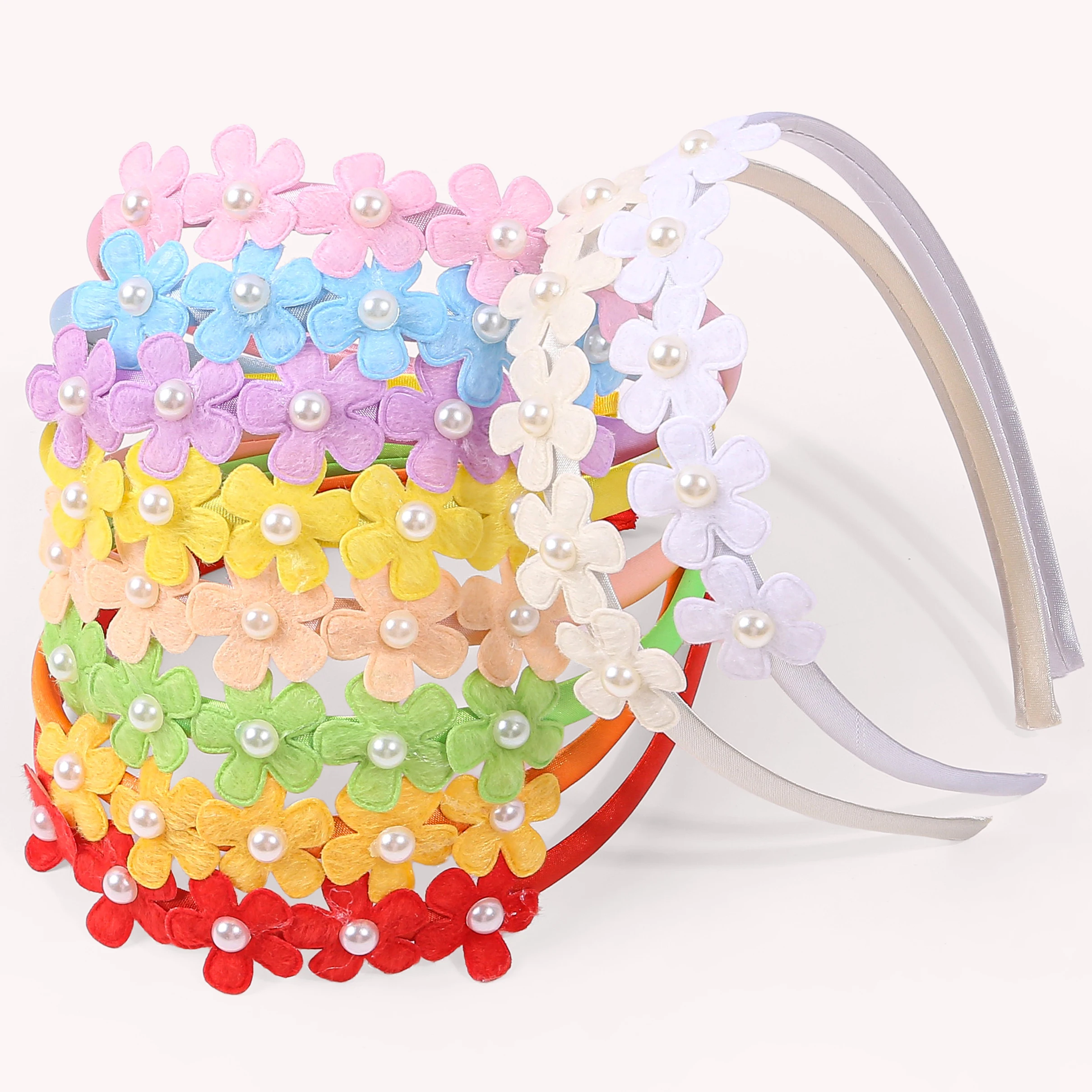 Serre-têtes en forme de fleur de perle pour femmes et filles, bandeaux en Satin à fleurs, accessoires pour cheveux pour enfants, 5/10 pièces