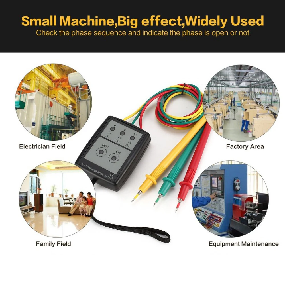 Phase Detector Rotation Tester three Phase Alternating Current Phase Meter Phase-sequence Tester Digital Phase-order Indicator