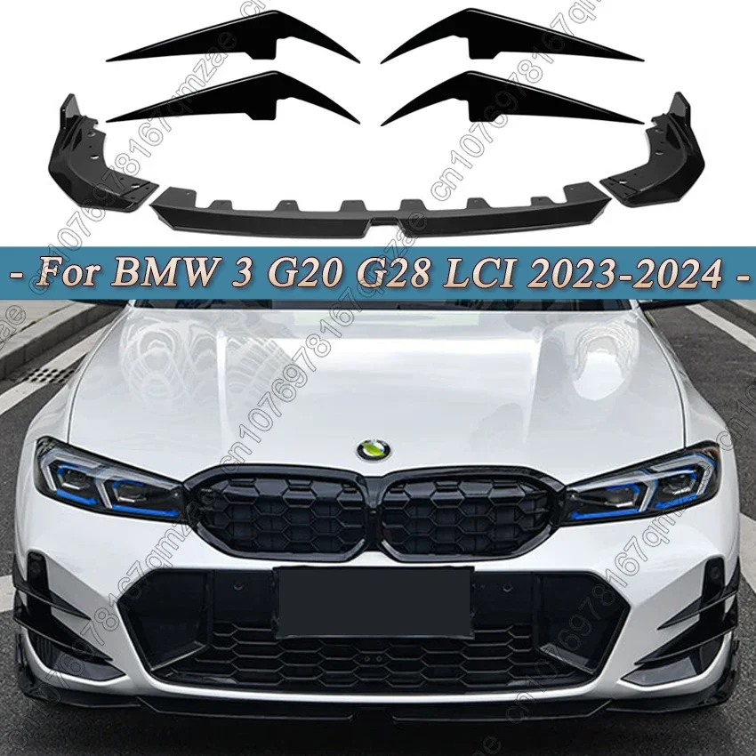 

Front Bumper Lip MP Style Diffuser & Side Spoiler Canard Splitter Trim Sticker For BMW 3 G20 G28 320 325 330 LCI 2023-2024