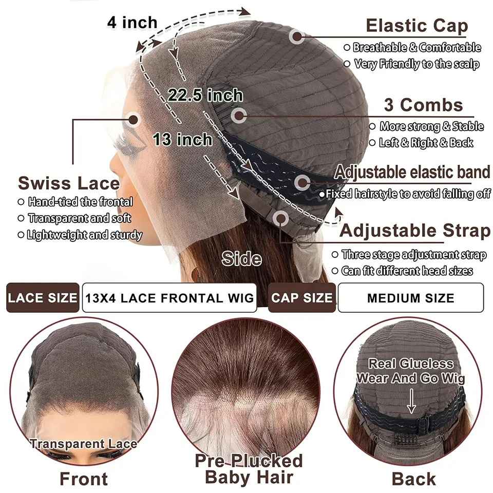 الشوكولاته براون الدانتيل شعر مستعار أمامي شفاف HD 13x4 الدانتيل الباروكة الأمامية الملونة الجسم موجة خصلات الشعر المستعار الإنسان 4x4 قطعها مسبقا