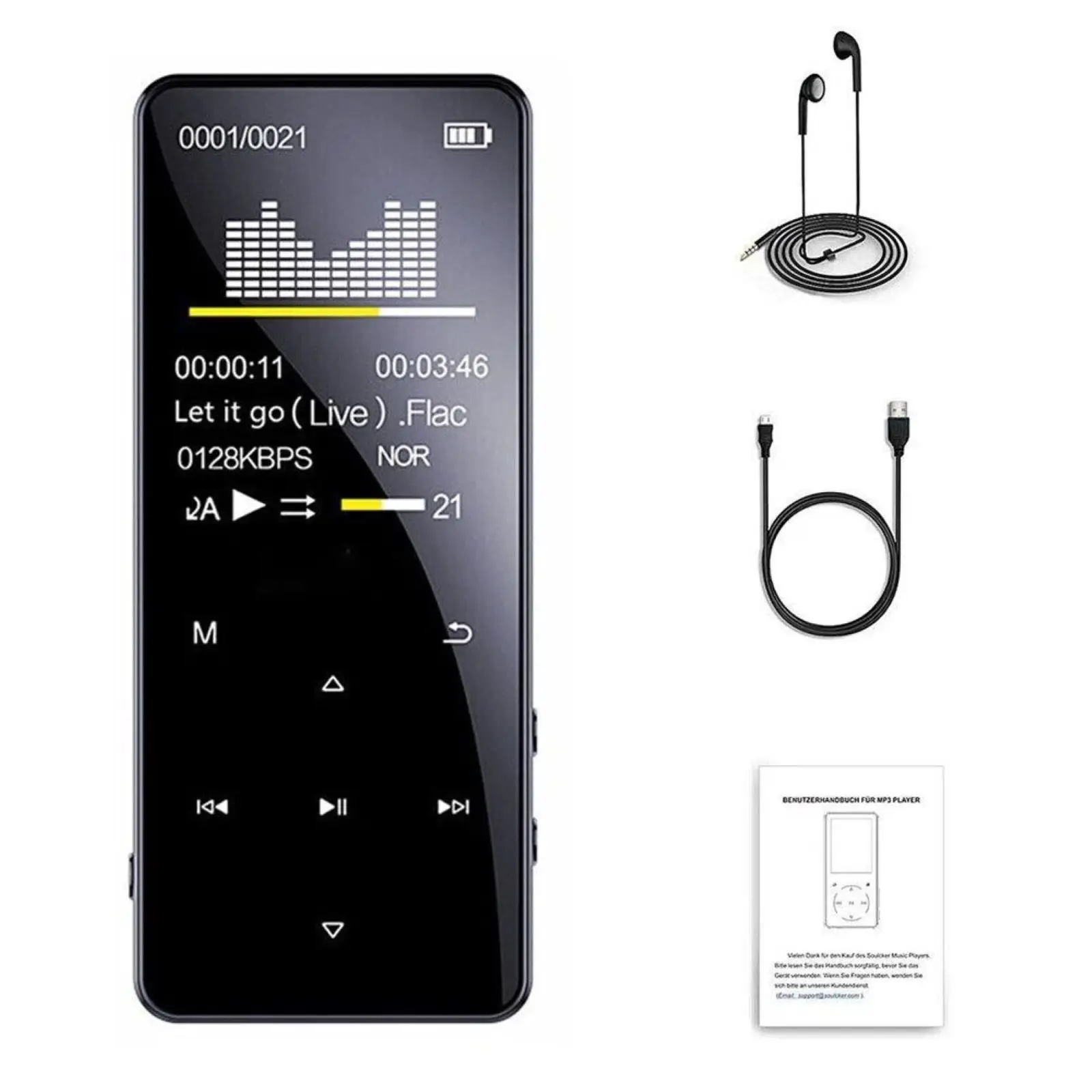 1.8 Inch Touch Screen MP3 Player Bluetooth 5.0 4GB Memory 128GB Expand FM Radio Recording Support Music Video for Sport Travel
