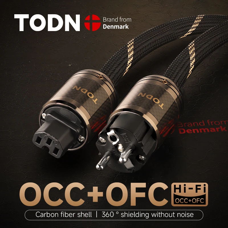 TODN Hochleistungs-Kabel 6N OCC&OFC Audiokabel EU/US Kohlefaser-Gehäuse Rhodium-beschichteter Stecker EU-Serie Verbindungsfilter