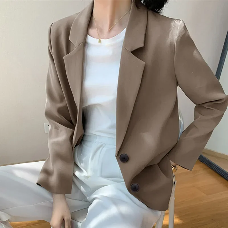 2025Autumn new solid color suit women suits coats loose blazer office lady  retro elegant chic casual  women top