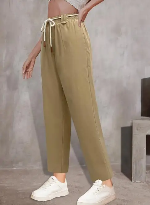 

High Waist Smoke Tube Pants Women's Casual Spring Autumn Harlan Style with Waist Rope Matching Workwear