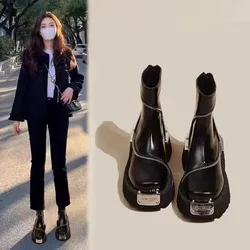 Shoes for Women 2023 High Quality Black Women's Boots Street Fashion Round Toe Ladies Shoes Non-slip Thick-soled Gothic Boots