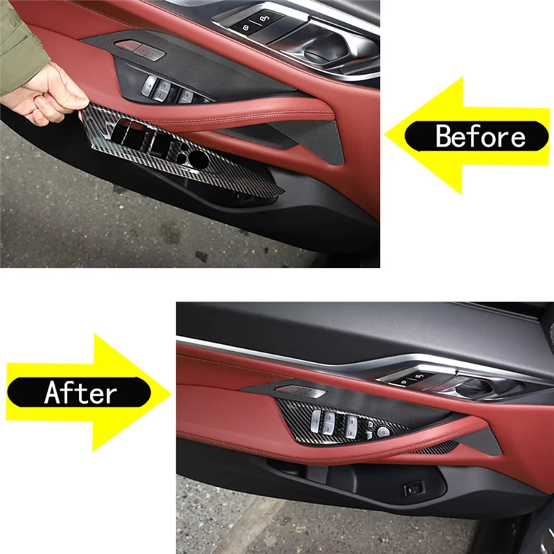 

Для BMW 4 серии G26 2021 2022 Автомобильное оконное стекло, кнопка подъема, панель, рамка, накладка, детали (ABS, углеродное волокно)