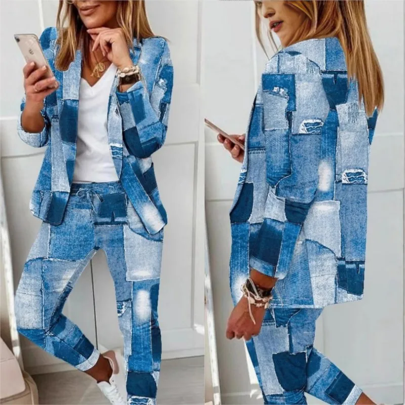 2025 المرأة 2 قطعة مجموعة دعوى معطف ربيع جديد مكتب غير رسمي الإناث دعوى مجموعة كاملة الأكمام دعوى أعلى السراويل الطويلة ضئيلة النساء الملابس #5