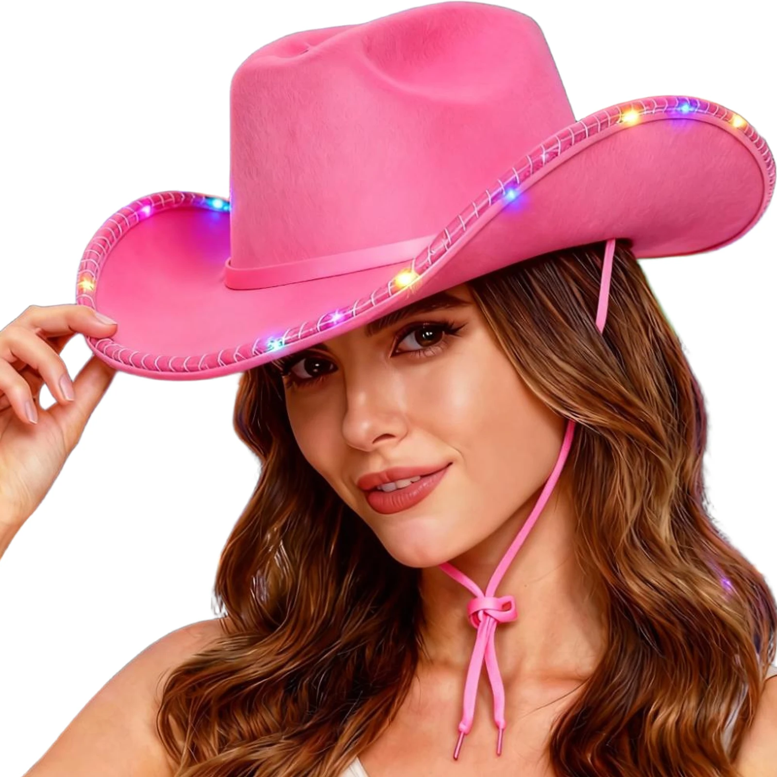 Western Felt Cowboy Cowgirl Hat Wide Brim Hat Unisex Rolled Up Caps with Drawstring Rope for Women Men
