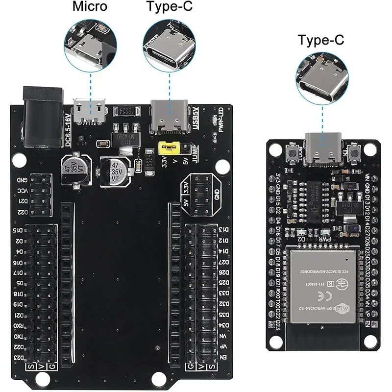 for ESP32 Development Board CH340C WiFi+Bluetooth Ultra-Low Power Dual Core ESP32-DevKitC-32  Expansion Board