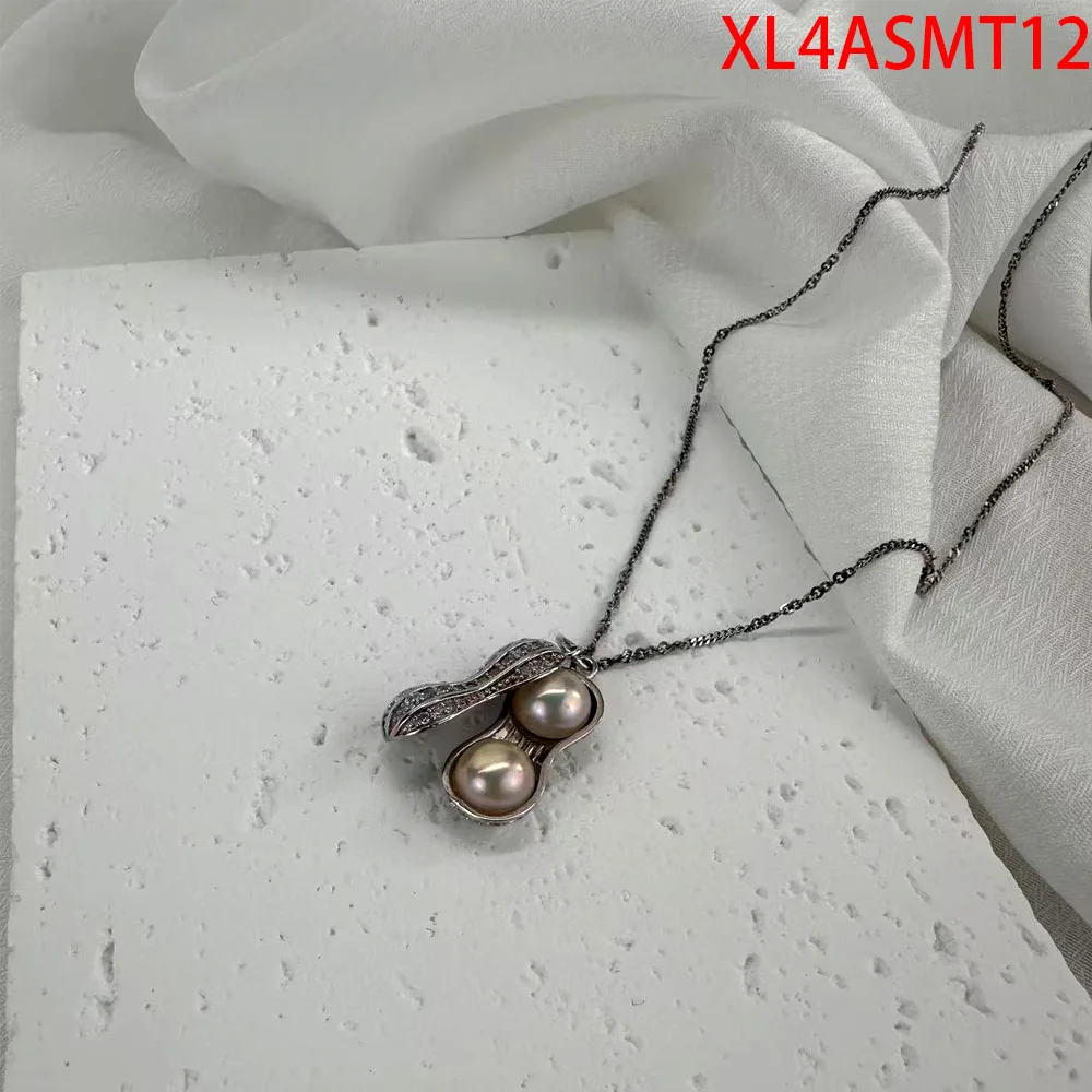 

S925 Sterling Silver Peanut Pendant Necklace with Natural Freshwater Pearl, Adjustable 40-46cm for Women Girls Party Birthday Gi