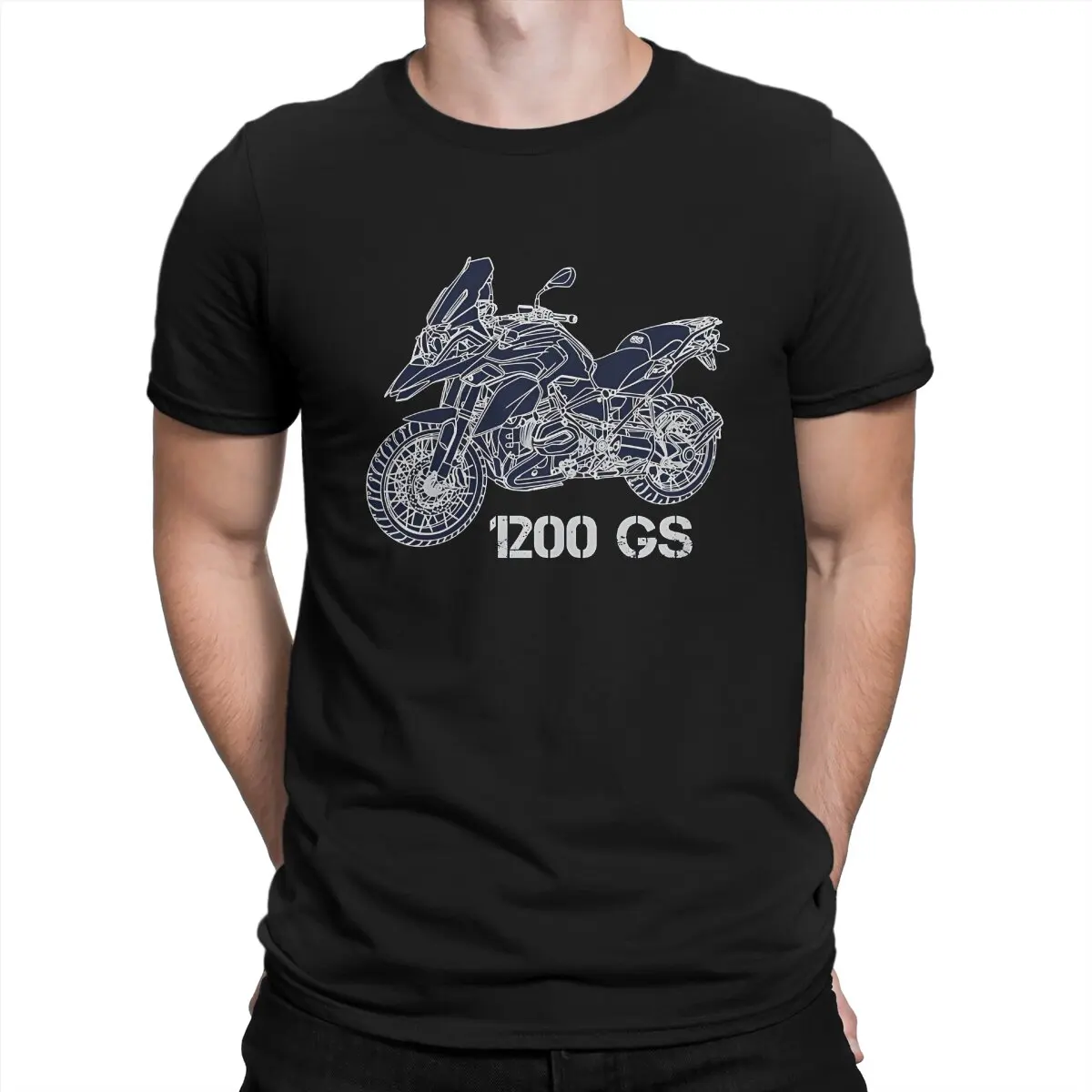 Novelty GS 1200 GS 1250 ADVENTURE Dark Blue Motorcycle T-Shirt for Men Crewneck Cotton T Shirt GS Short Sleeve Tee Shirt Adult