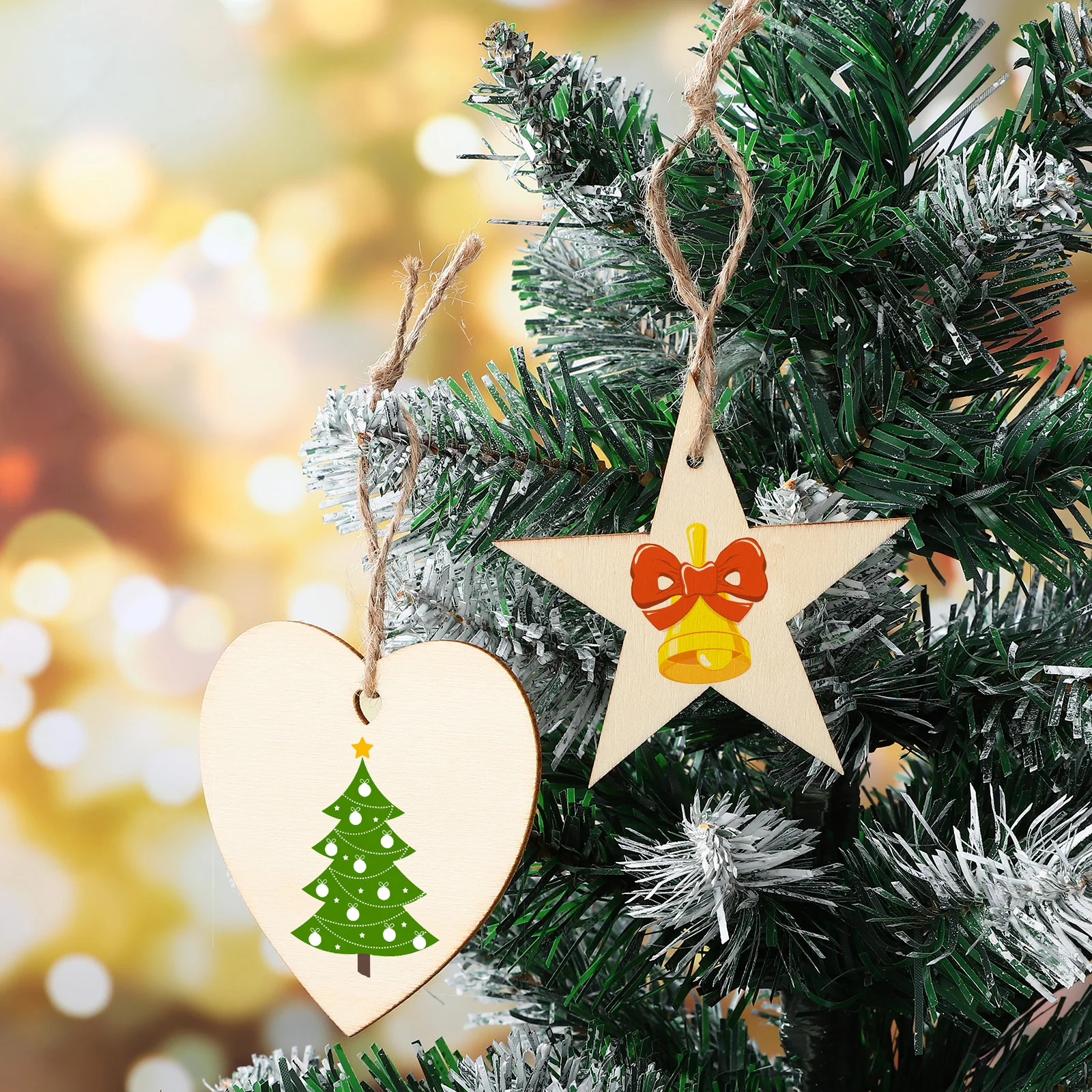 

100Pcs Wooden Craft Tags Decorative Heart Star Shape Blank Design Hanging DIY Photo Props Wedding Party Christmas