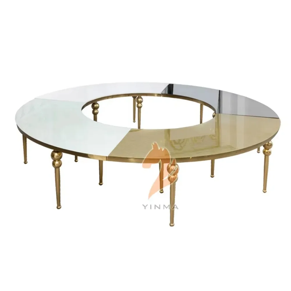 Cross-Border Exclusive European Style Fan-Shaped Stainless Steel Dining Table Banquet Chair Combination Hotel Furniture