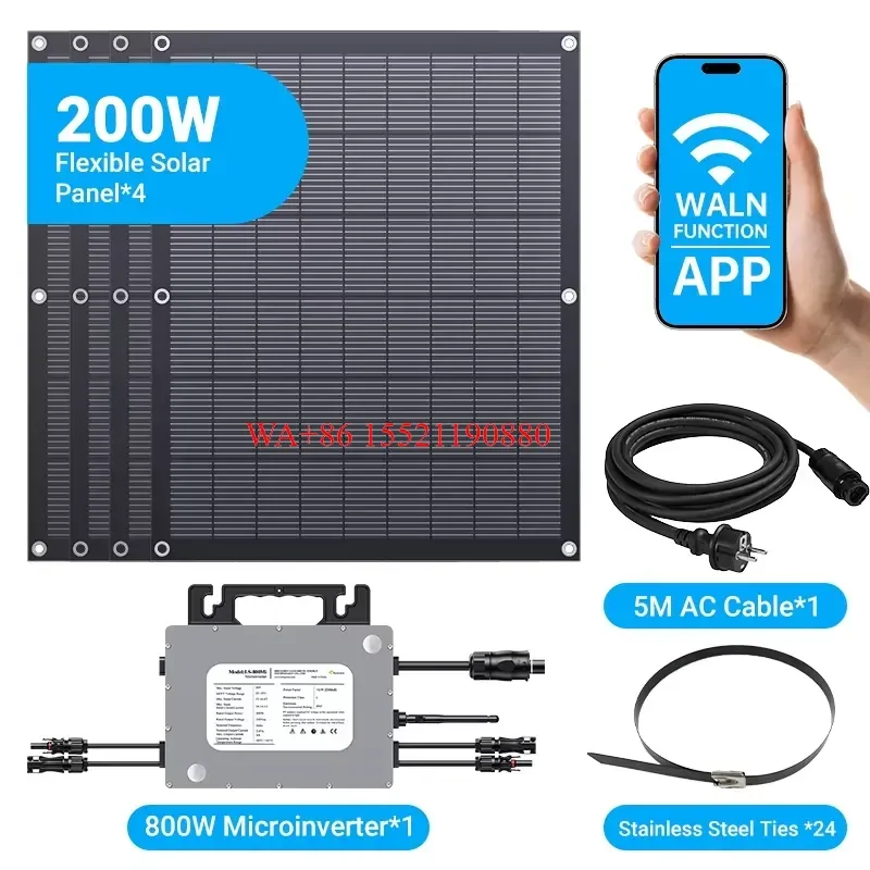 WMWMNU for Plug and Play 4pcs 200W Efficient Flexible PV Hardware High-efficiency 800W Micro Inverter Composition Home Solar