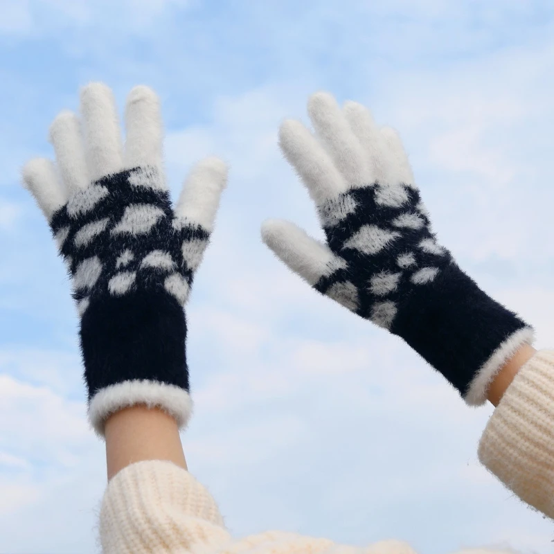 ركوب الدراجات قفازات قطيفة دافئة جديدة للرجال والنساء الكورية ليوبارد موضة مخطط أصابع الهاتف المحمول قفازات شاشة لمس #4
